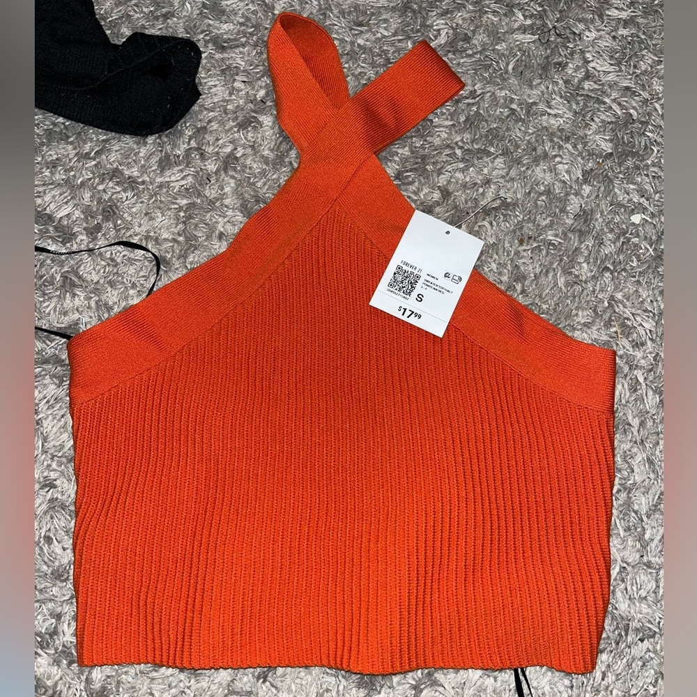 Red orange cropped halter top